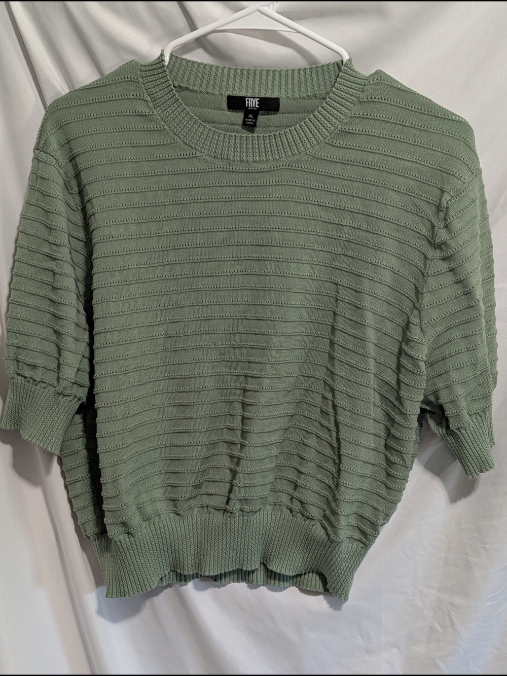 FRYE Short-Sleeve Crewneck Sweater in Sage Green